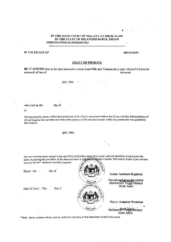 Grant of Probate by Malaysian Courts