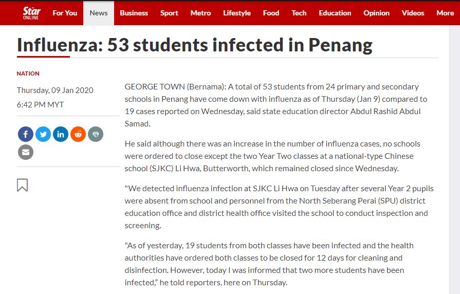 Influenza A in Penang 2020